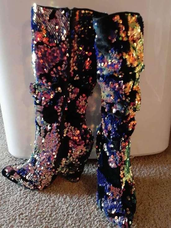 Source Unknown Shoes - Source Unknown Multicolor Sequin Knee-High Heeled Boots